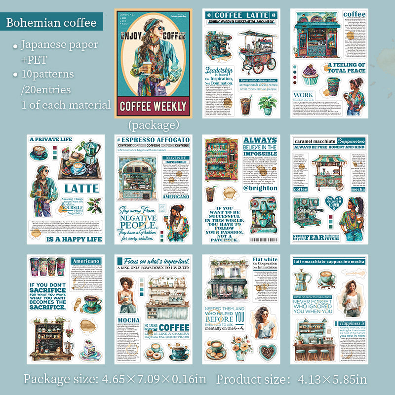 20 pcs sticker book Coffee Week Series in 4 styles(TZB07182)