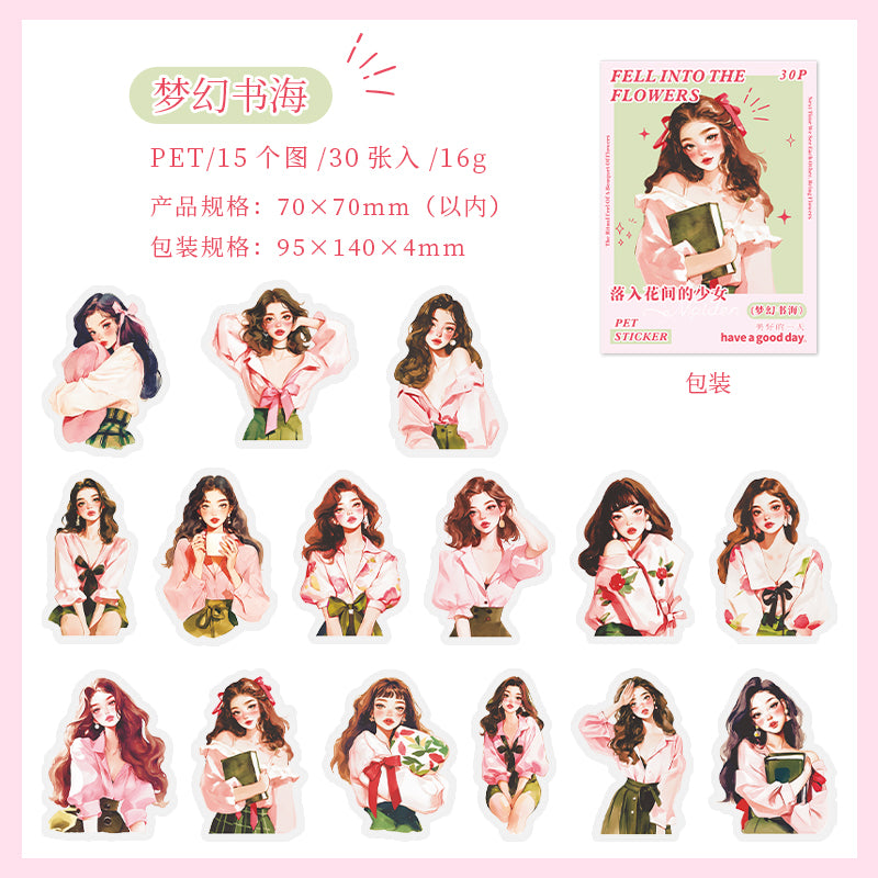 30pcs sticker pack Fell into Flowers girl (S080910)