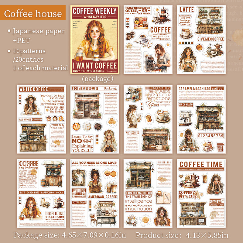 20 pcs sticker book Coffee Week Series in 4 styles(TZB07182)