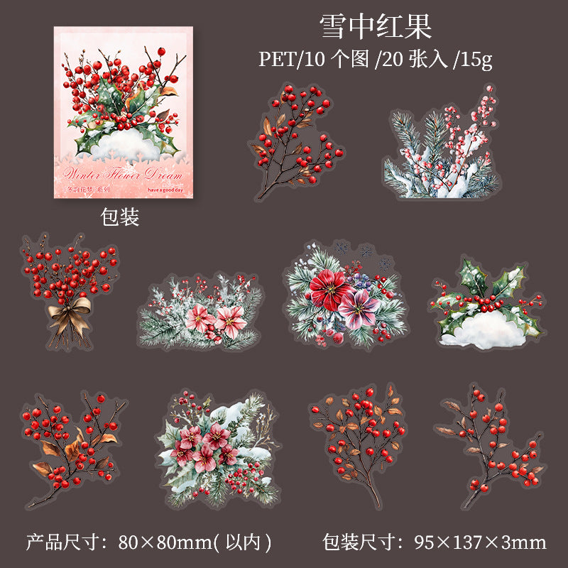 20pcs winter flower sticker pack (s120506)