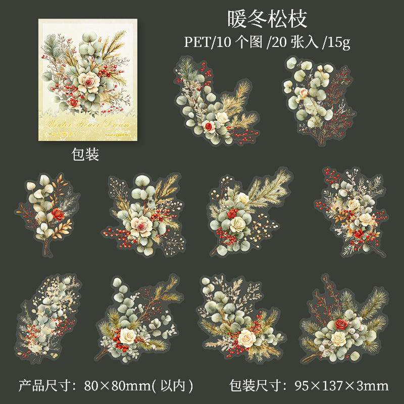 20pcs winter flower sticker pack (s120506)